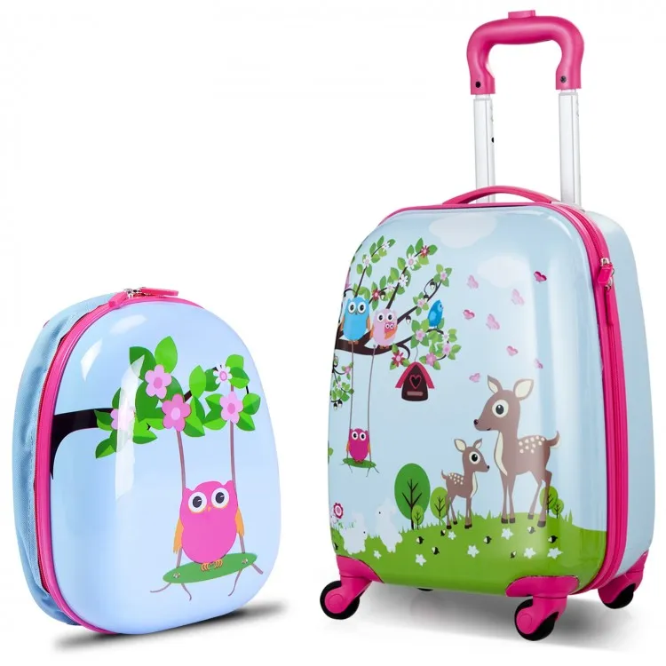 2 Pieces 12 Inch 16 Inch Kids Luggage Set with Backpack and Suitcase - Deer