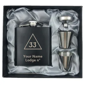 33rd Degree Scottish Rite Flask - 2 Shot Glasses & Funnel