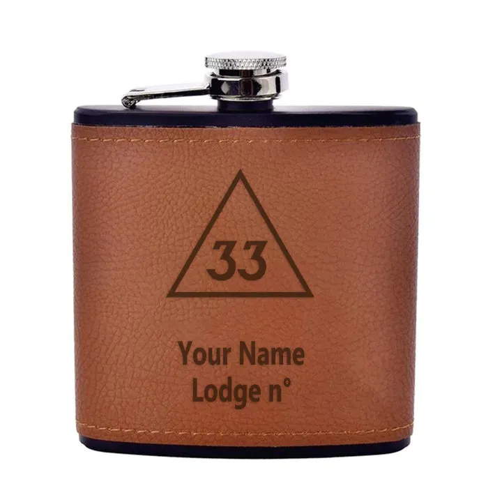 33rd Degree Scottish Rite Flask - Leather & Stainless Steel