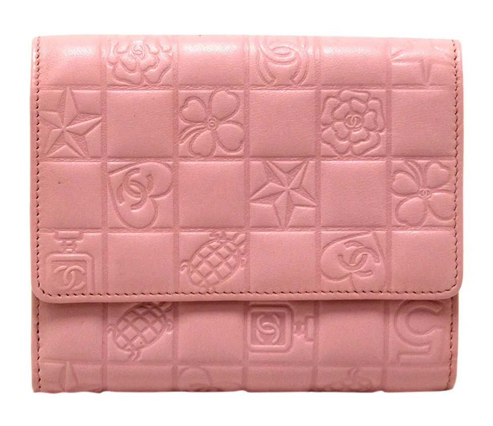 Authentic New Chanel Pink Lambskin Embossed Lucky Symbols Small Wallet