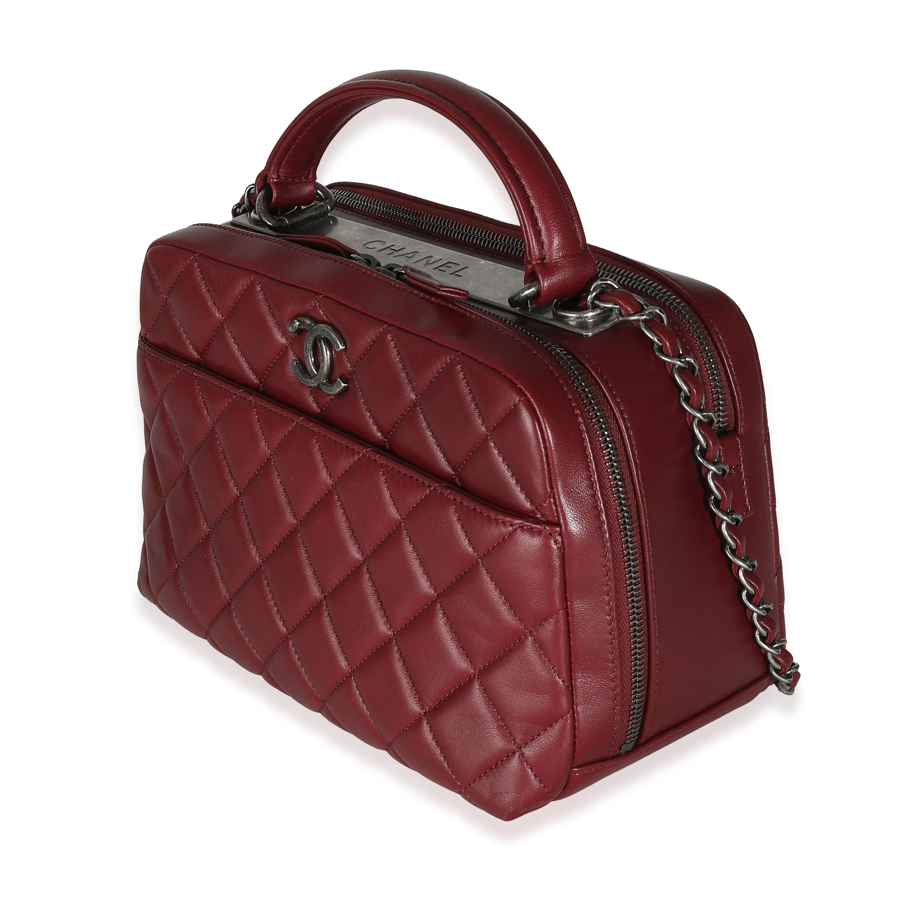 CHANEL Burgundy Quilted Lambskin Medium Trendy CC Bowling Bag