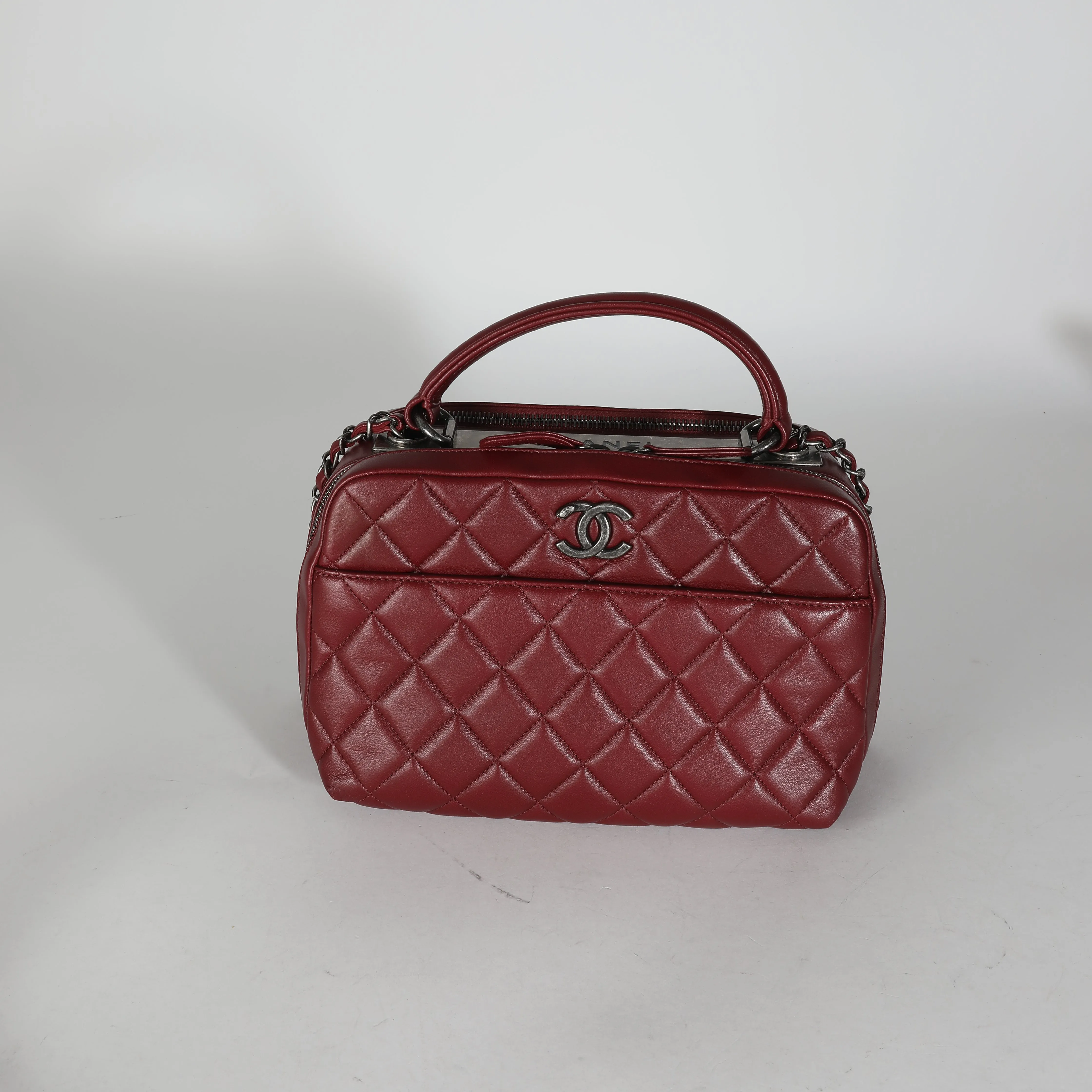 CHANEL Burgundy Quilted Lambskin Medium Trendy CC Bowling Bag