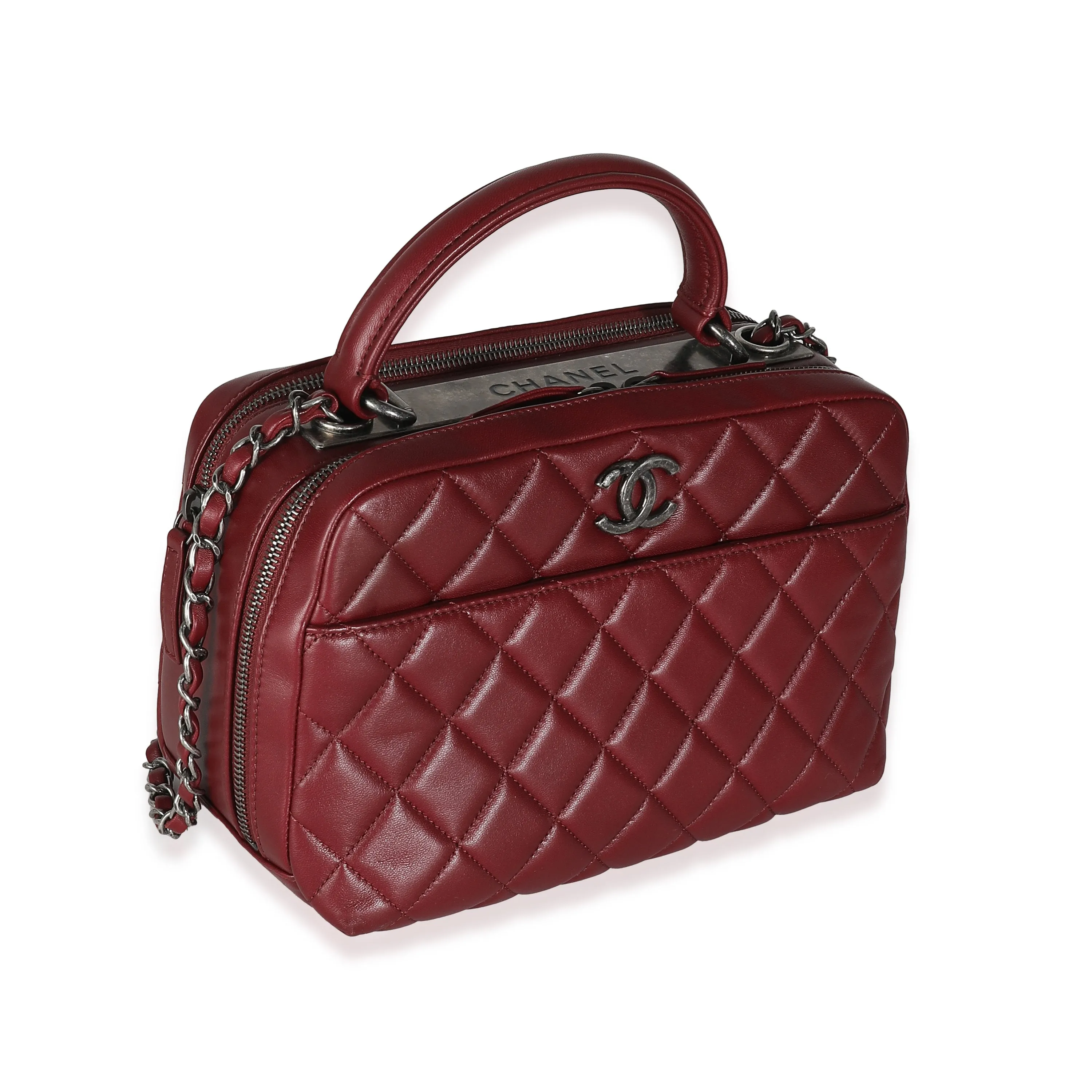 CHANEL Burgundy Quilted Lambskin Medium Trendy CC Bowling Bag