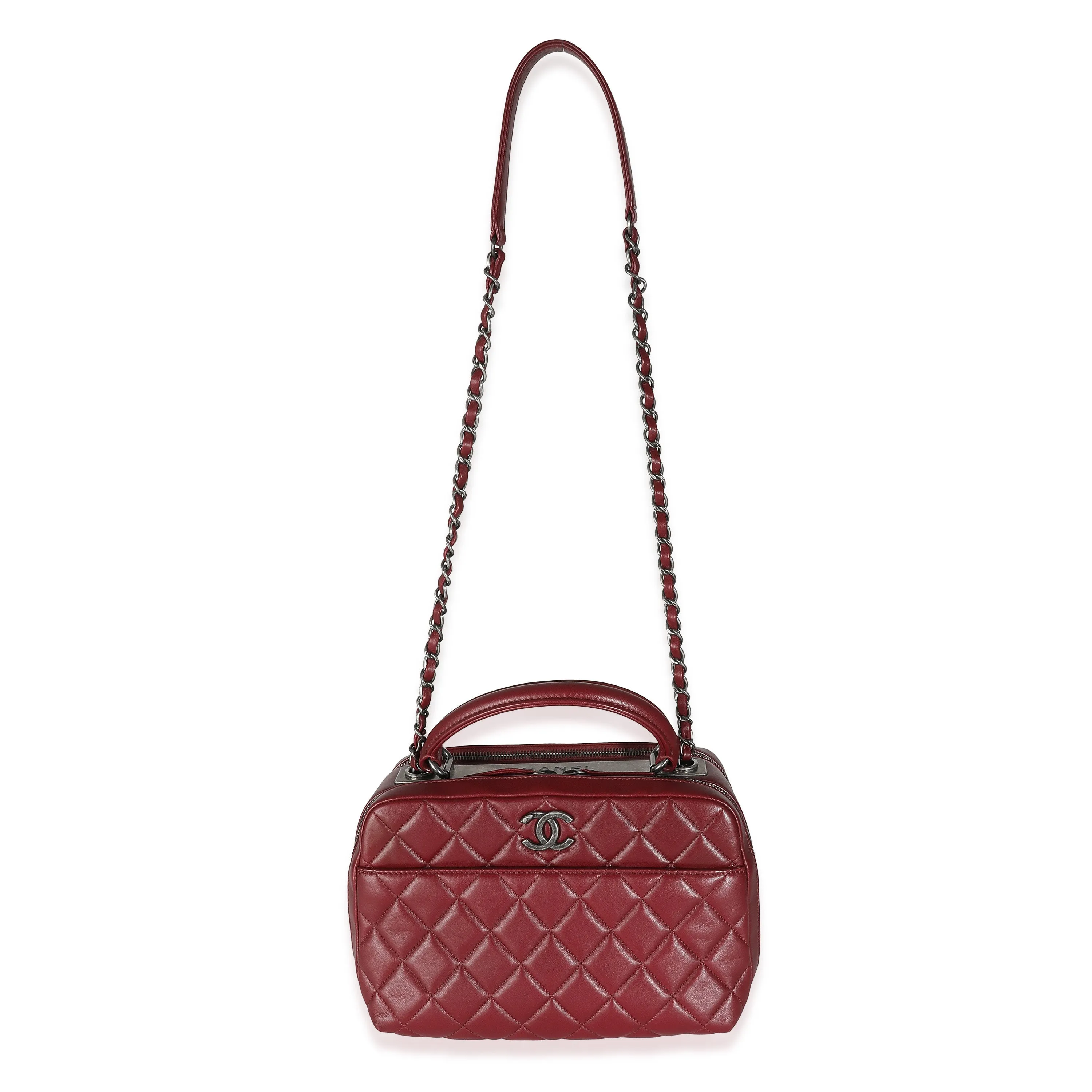 CHANEL Burgundy Quilted Lambskin Medium Trendy CC Bowling Bag