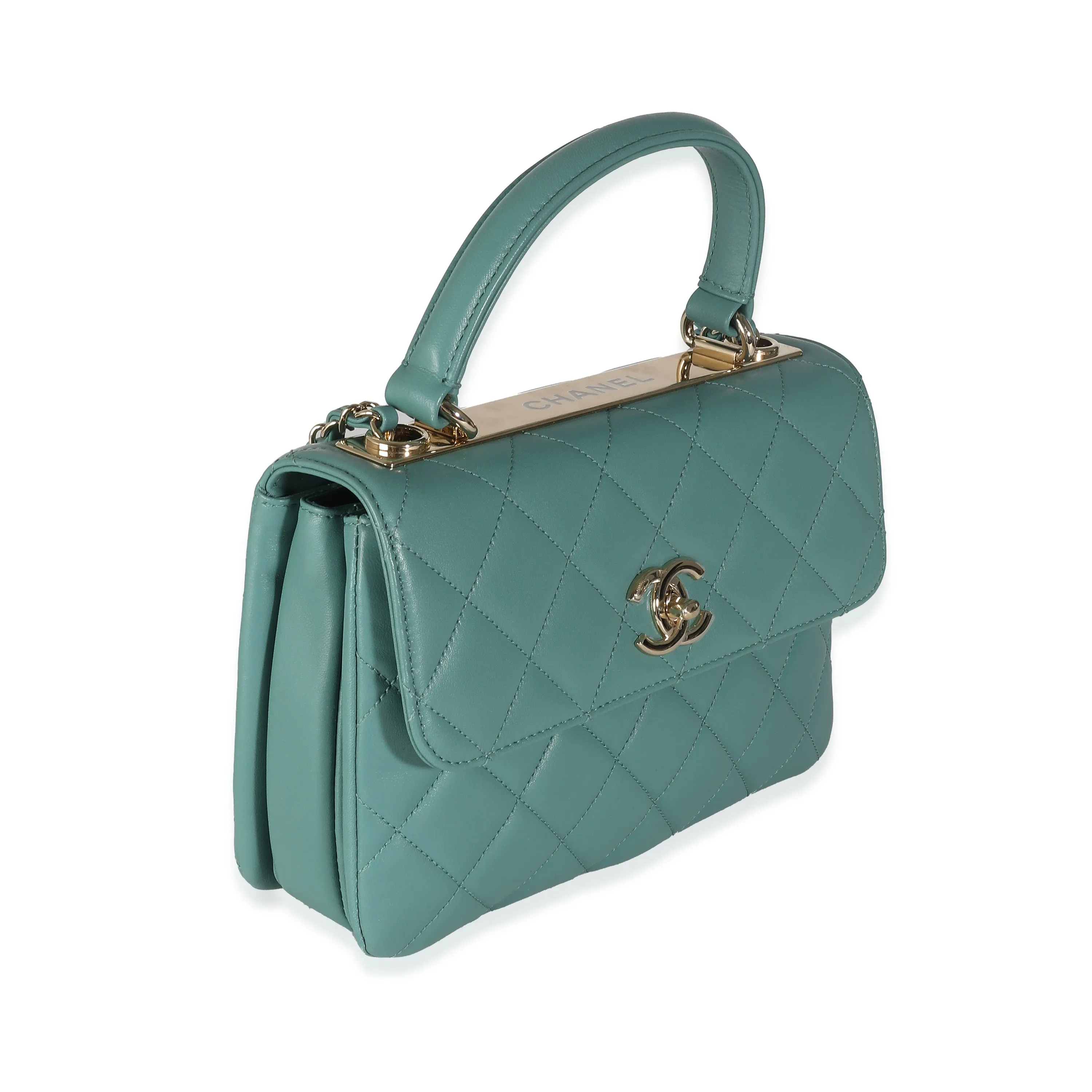 CHANEL Green Quilted Lambskin Small Trendy CC Dual Handle Flap Bag