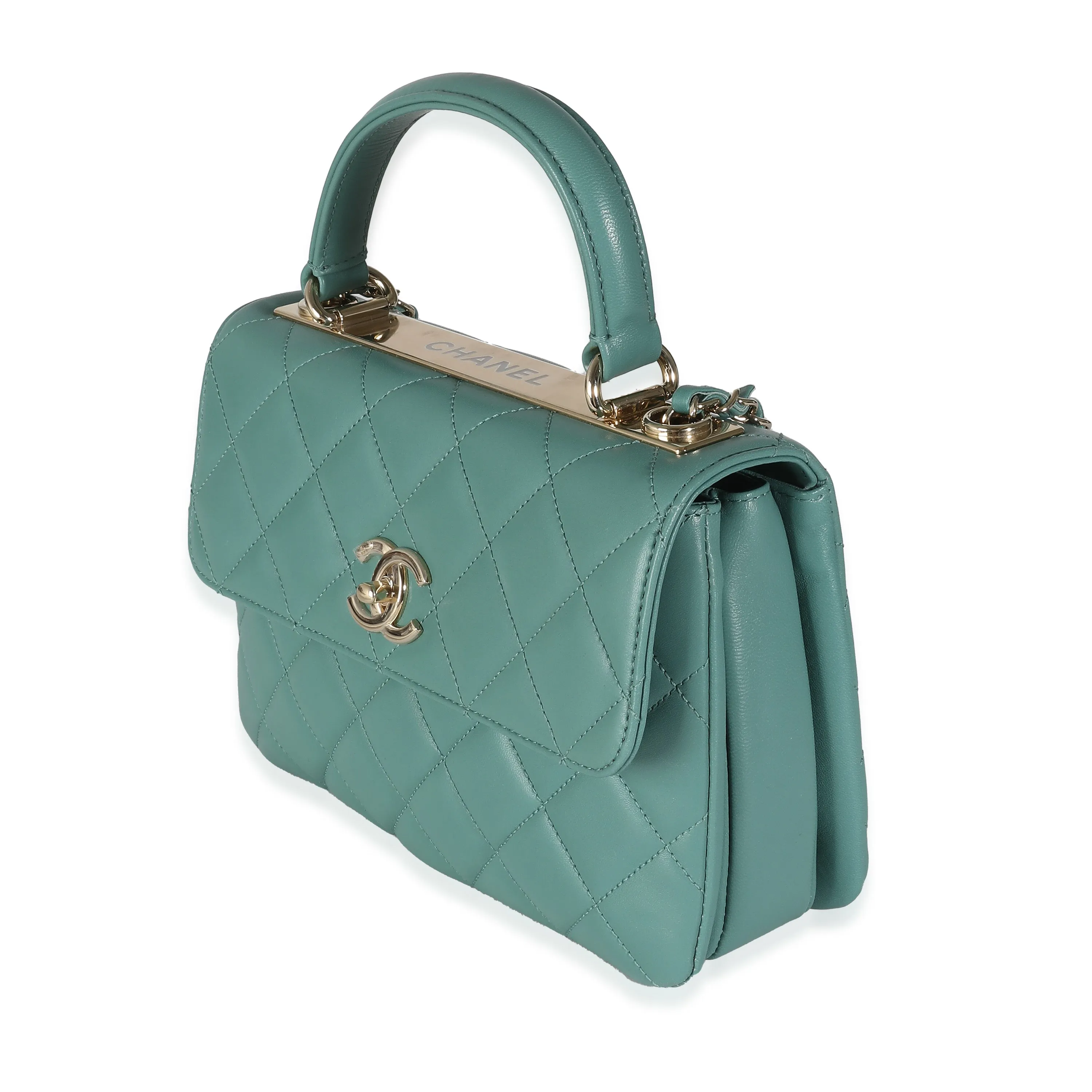 CHANEL Green Quilted Lambskin Small Trendy CC Dual Handle Flap Bag