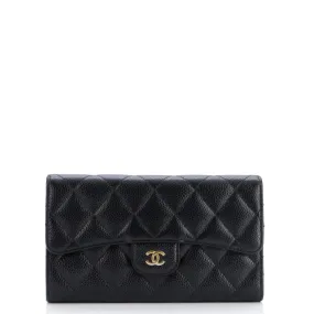 CHANEL Trifold Classic Flap Wallet Quilted Caviar Long