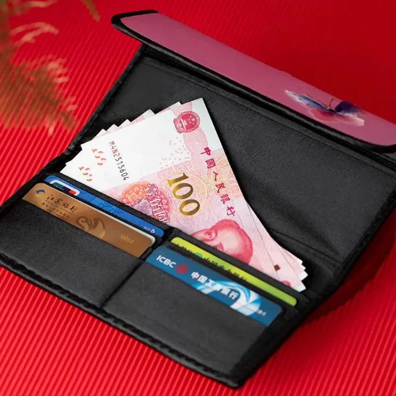 Chinese Handcraft Embroidery Floral Slim Handheld Wallet