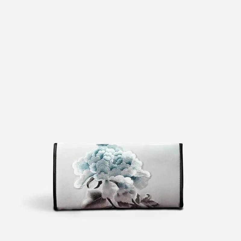 Chinese Handcraft Embroidery Floral Slim Handheld Wallet