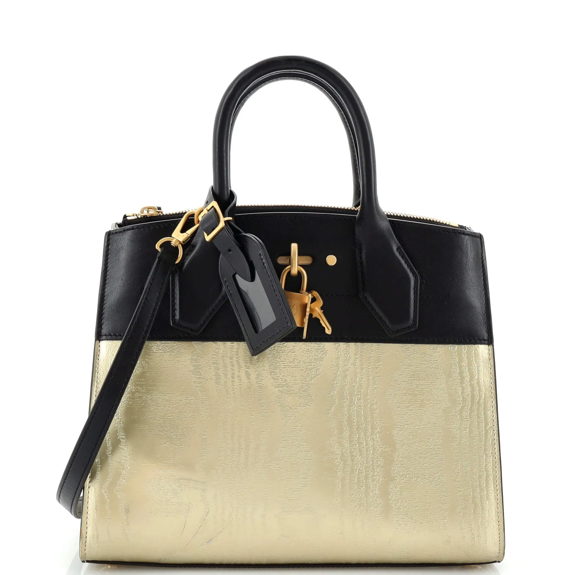 City Steamer Handbag Gravity Gold Calfskin and Leather PM