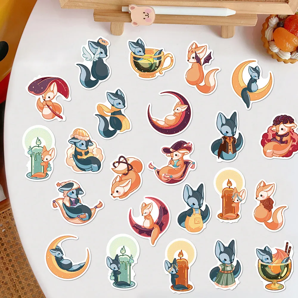 Craspire Fox Paper Stickers Set, Waterproof Adhesive Label Stickers, for Water Bottles, Laptop, Luggage, Cup, Computer, Mobile Phone, Skateboard, Guitar Stickers, Mixed Color, 3.8~7.7x4.1~6.6x0.02cm, 50pc/bag