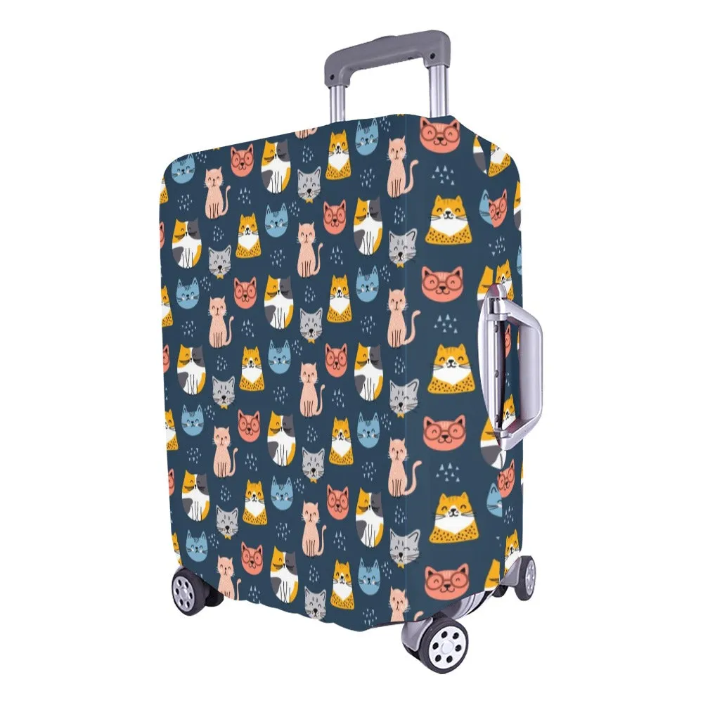 Cute Cats Luggage Cover, Kitten Aesthetic Print Suitcase Hard Bag Washable Protector Travel Small Large Designer Gift