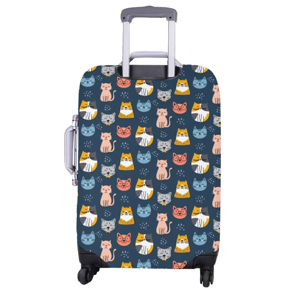 Cute Cats Luggage Cover, Kitten Aesthetic Print Suitcase Hard Bag Washable Protector Travel Small Large Designer Gift