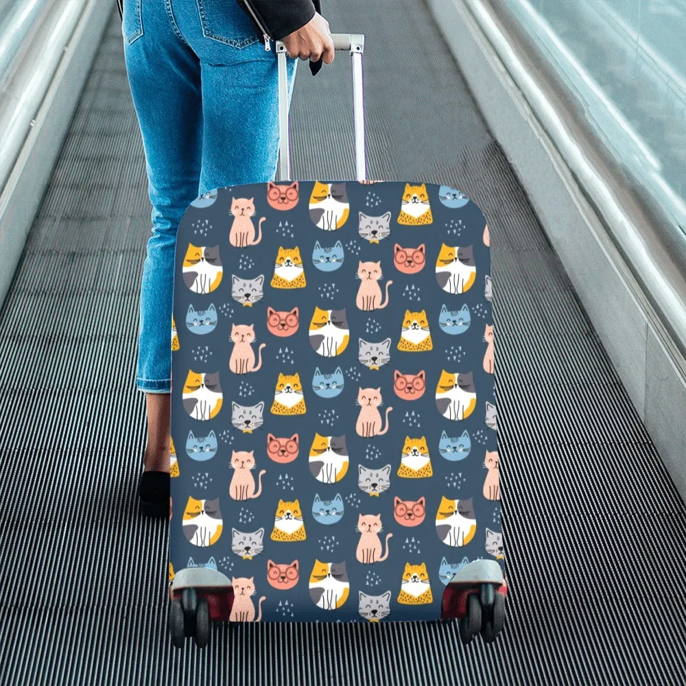 Cute Cats Luggage Cover, Kitten Aesthetic Print Suitcase Hard Bag Washable Protector Travel Small Large Designer Gift