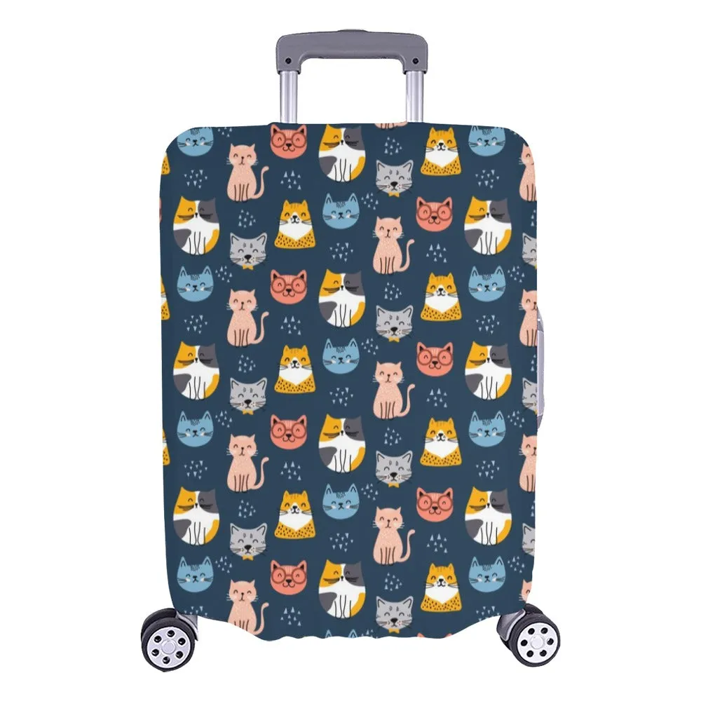 Cute Cats Luggage Cover, Kitten Aesthetic Print Suitcase Hard Bag Washable Protector Travel Small Large Designer Gift