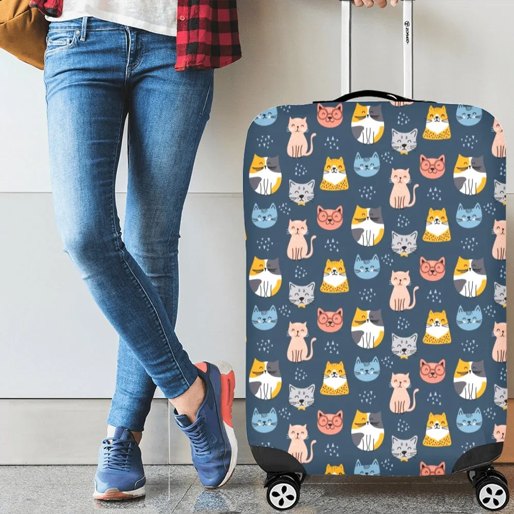 Cute Cats Luggage Cover, Kitten Aesthetic Print Suitcase Hard Bag Washable Protector Travel Small Large Designer Gift