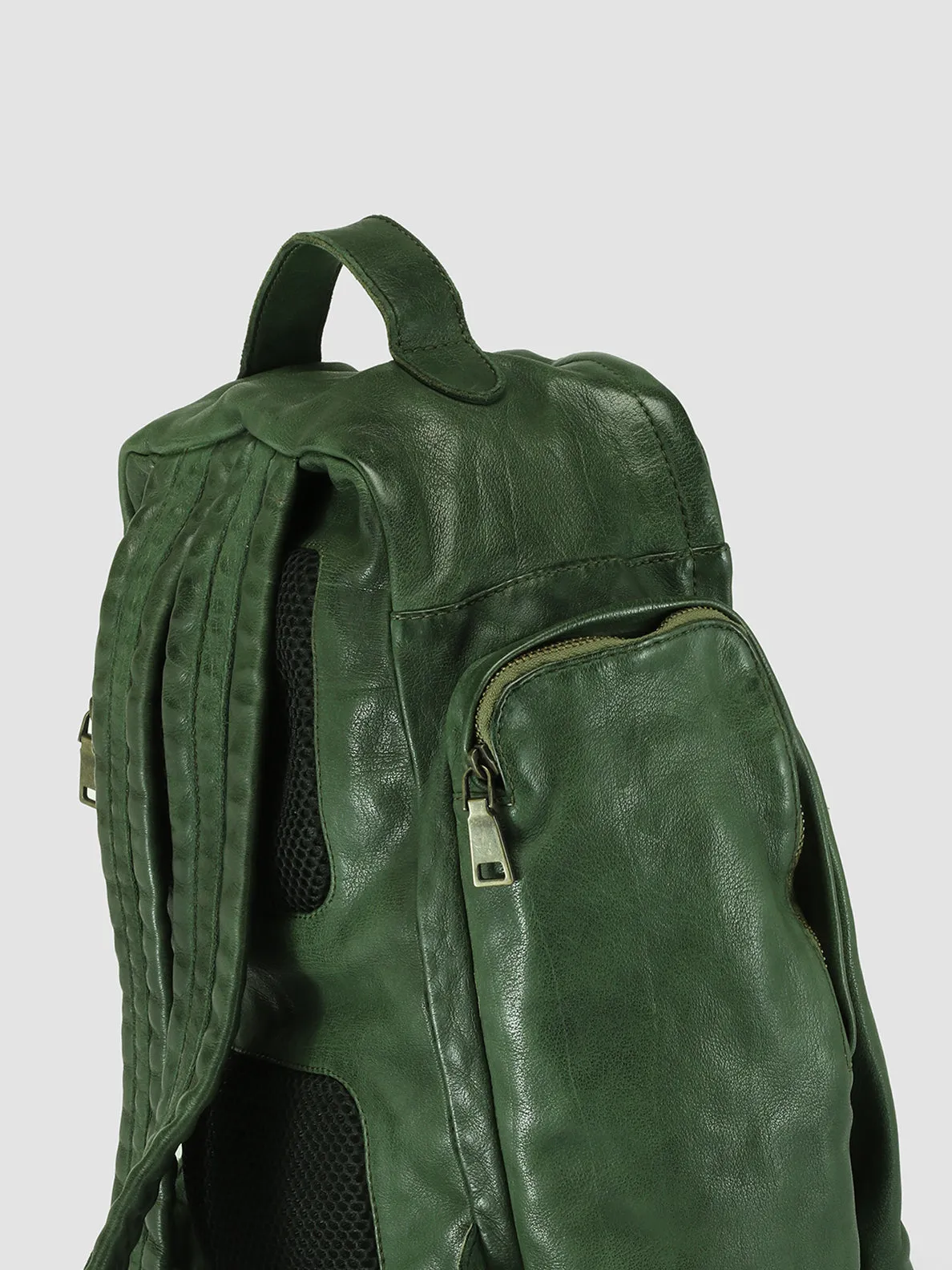 HELMET 042 - Green Leather Backpack