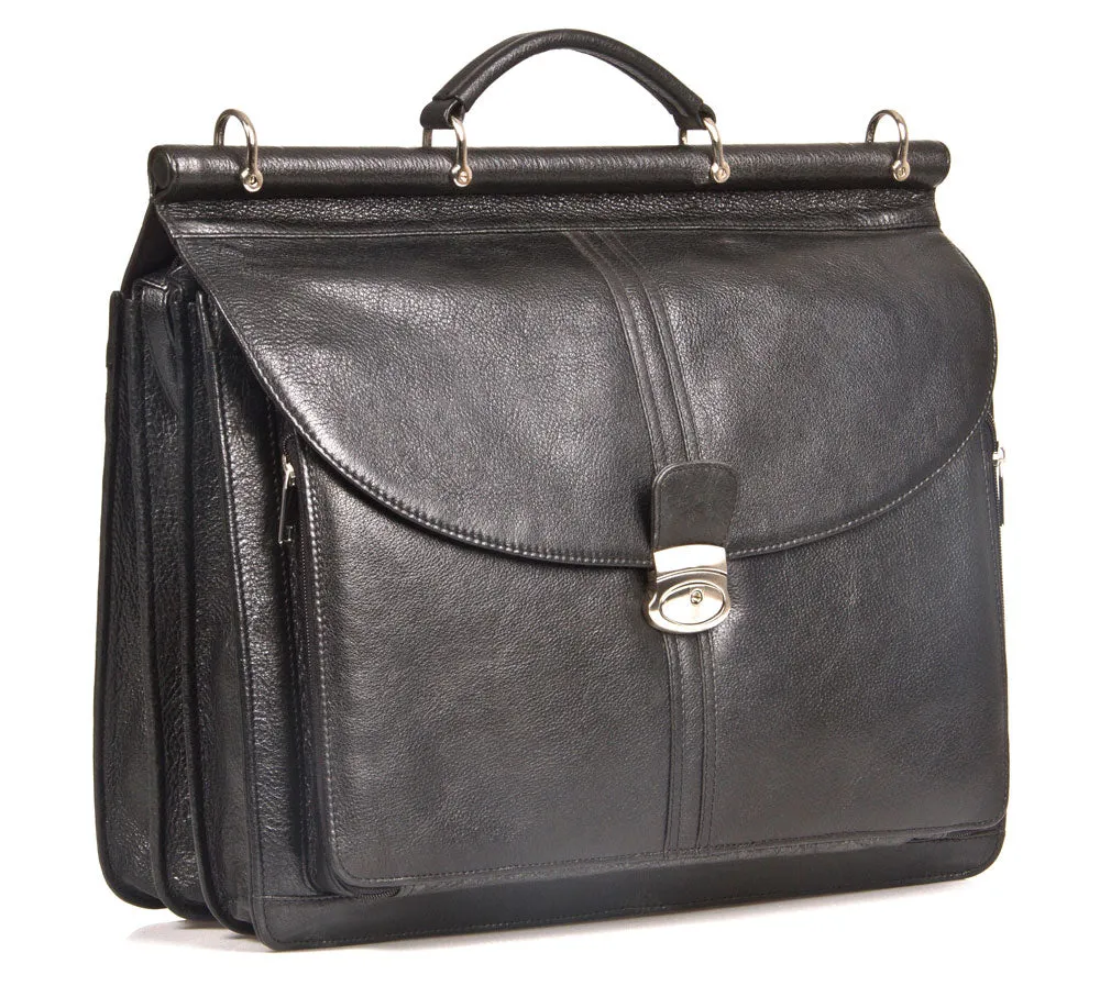 HIDEONLINE BLACK ITALIAN LEATHER TOP ROD 17" LAPTOP BRIEFCASE