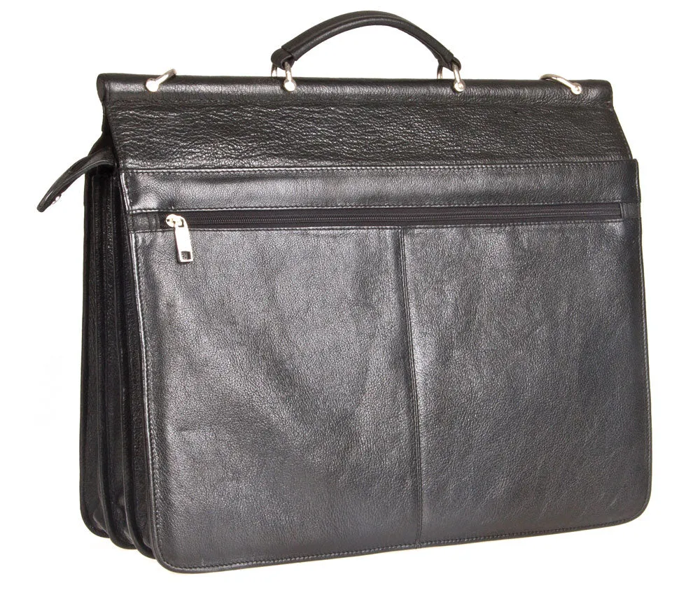 HIDEONLINE BLACK ITALIAN LEATHER TOP ROD 17" LAPTOP BRIEFCASE