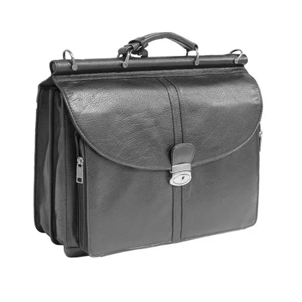 HIDEONLINE BLACK ITALIAN LEATHER TOP ROD 17" LAPTOP BRIEFCASE