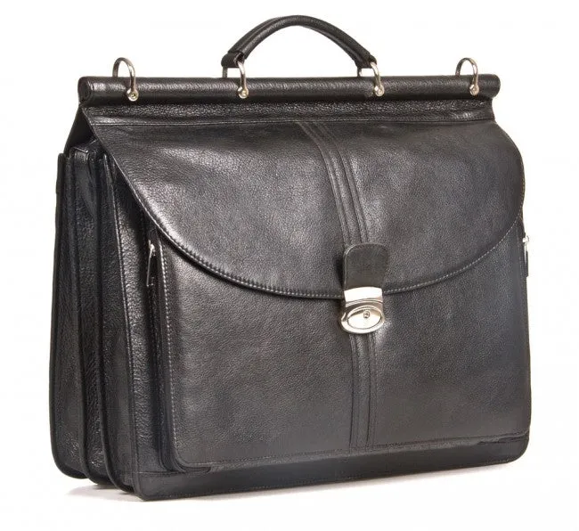 HIDEONLINE BLACK ITALIAN LEATHER TOP ROD 17" LAPTOP BRIEFCASE