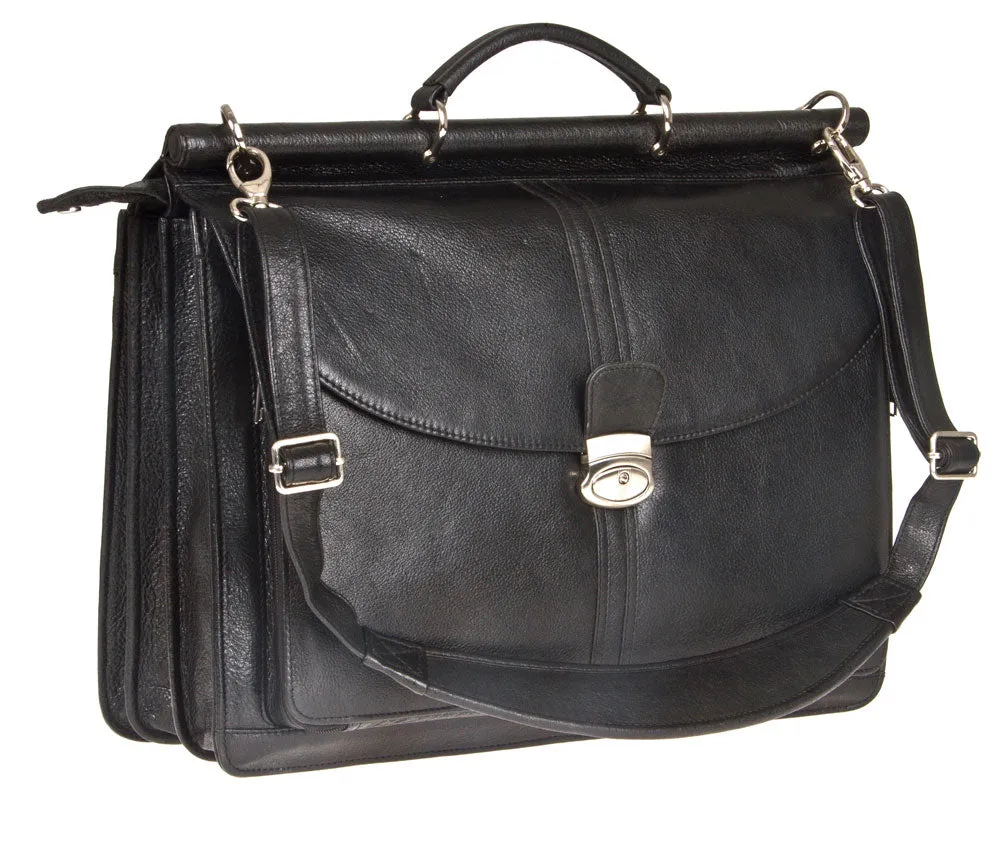 HIDEONLINE BLACK LEATHER TOP ROD 15" LAPTOP BRIEFCASE