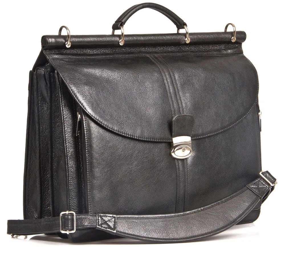 HIDEONLINE BLACK LEATHER TOP ROD 15" LAPTOP BRIEFCASE