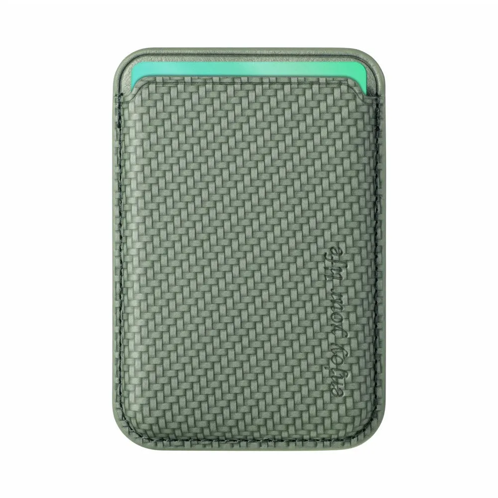 Magnetic MagSafe iPhone leather wallet credit card holder in carbon look - dark green