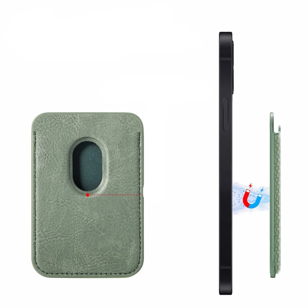 Magnetic MagSafe iPhone leather wallet credit card holder in carbon look - dark green