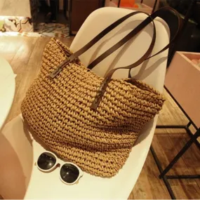 Rattan Woven Knitted Straw Large Capacity Shoulder Bag