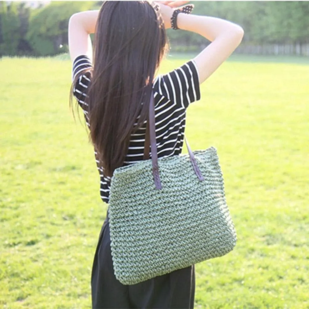 Rattan Woven Knitted Straw Large Capacity Shoulder Bag