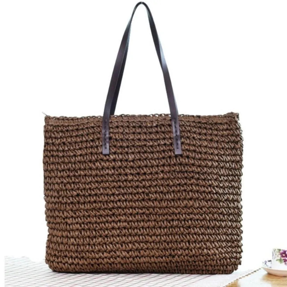 Rattan Woven Knitted Straw Large Capacity Shoulder Bag