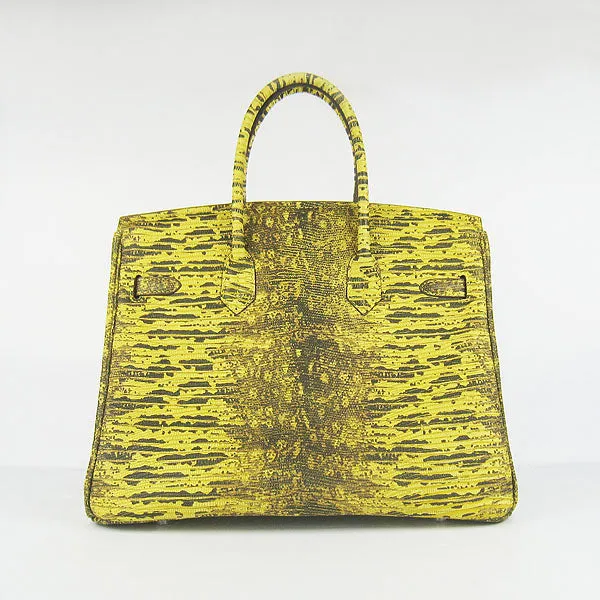 Trendy Inspired Hermes Birkin 35cm Lizard Pattern Handbag 6089 Yellow/silver