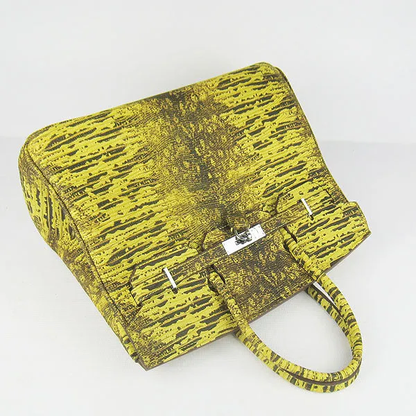 Trendy Inspired Hermes Birkin 35cm Lizard Pattern Handbag 6089 Yellow/silver