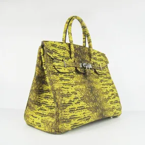 Trendy Inspired Hermes Birkin 35cm Lizard Pattern Handbag 6089 Yellow/silver