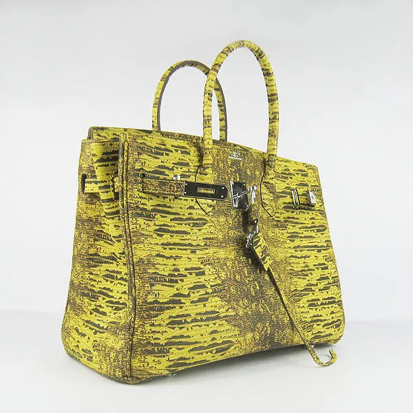 Trendy Inspired Hermes Birkin 35cm Lizard Pattern Handbag 6089 Yellow/silver