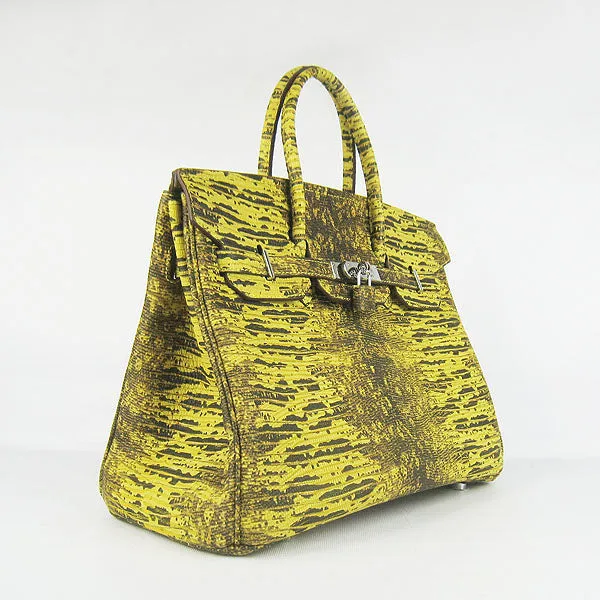 Trendy Inspired Hermes Birkin 35cm Lizard Pattern Handbag 6089 Yellow/silver