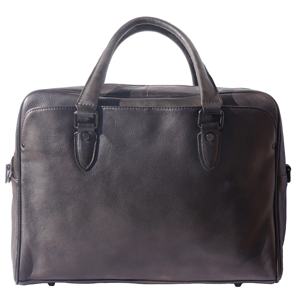 Unisex briefcase in genuine calf natural vintage leather