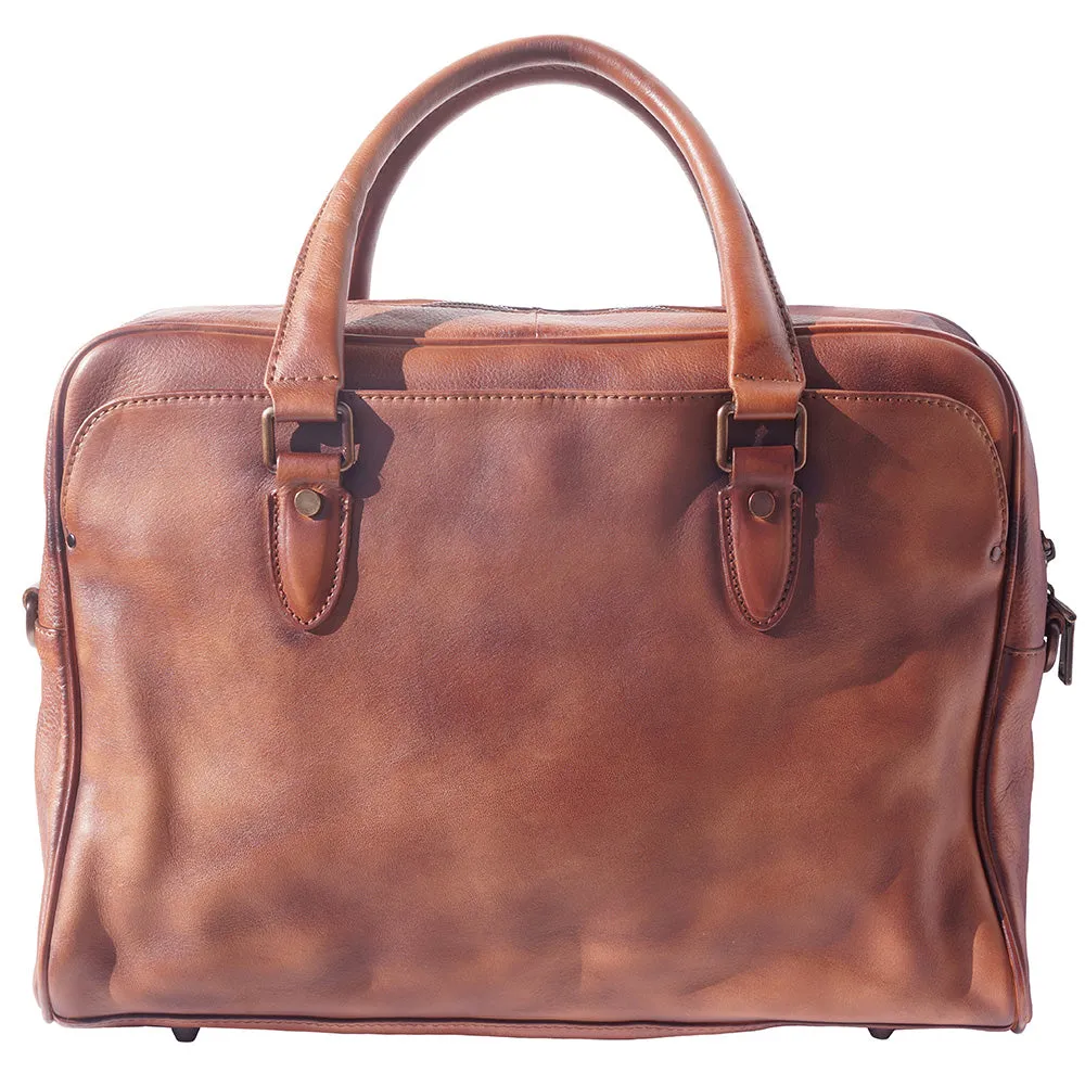 Unisex briefcase in genuine calf natural vintage leather