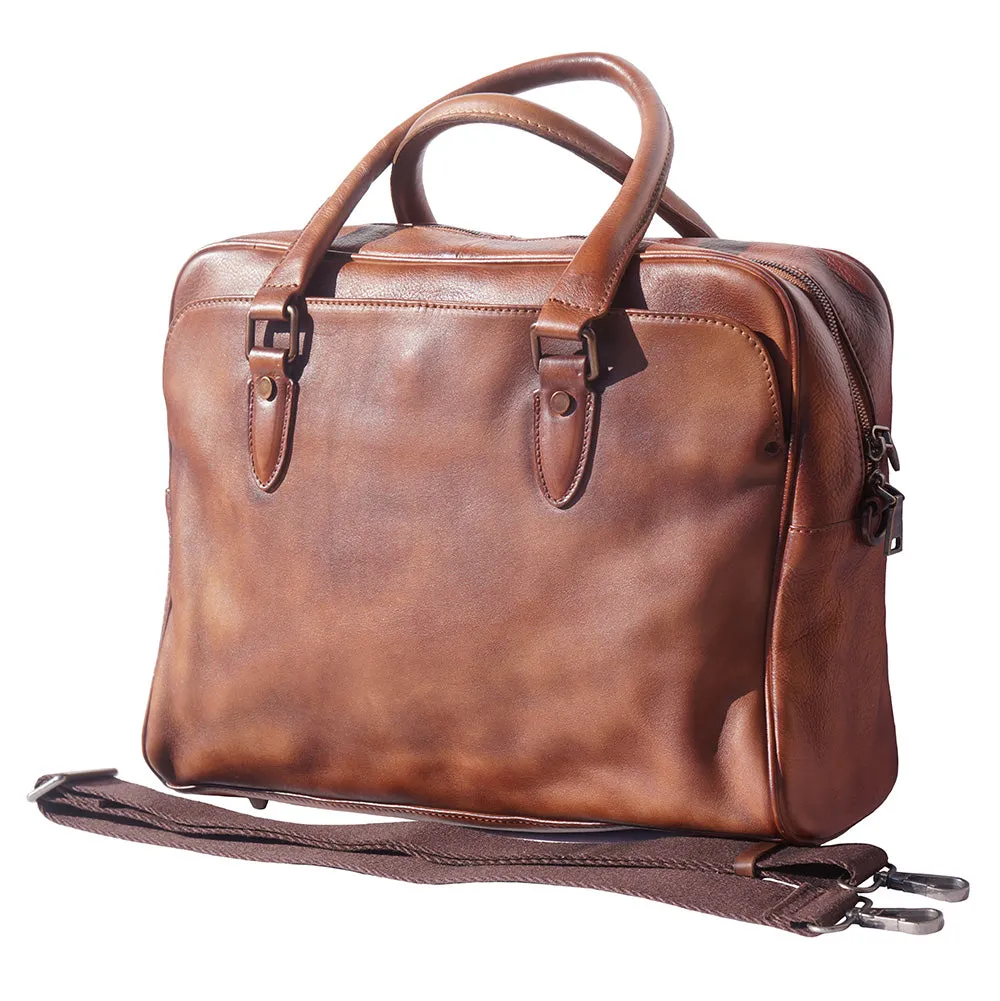 Unisex briefcase in genuine calf natural vintage leather