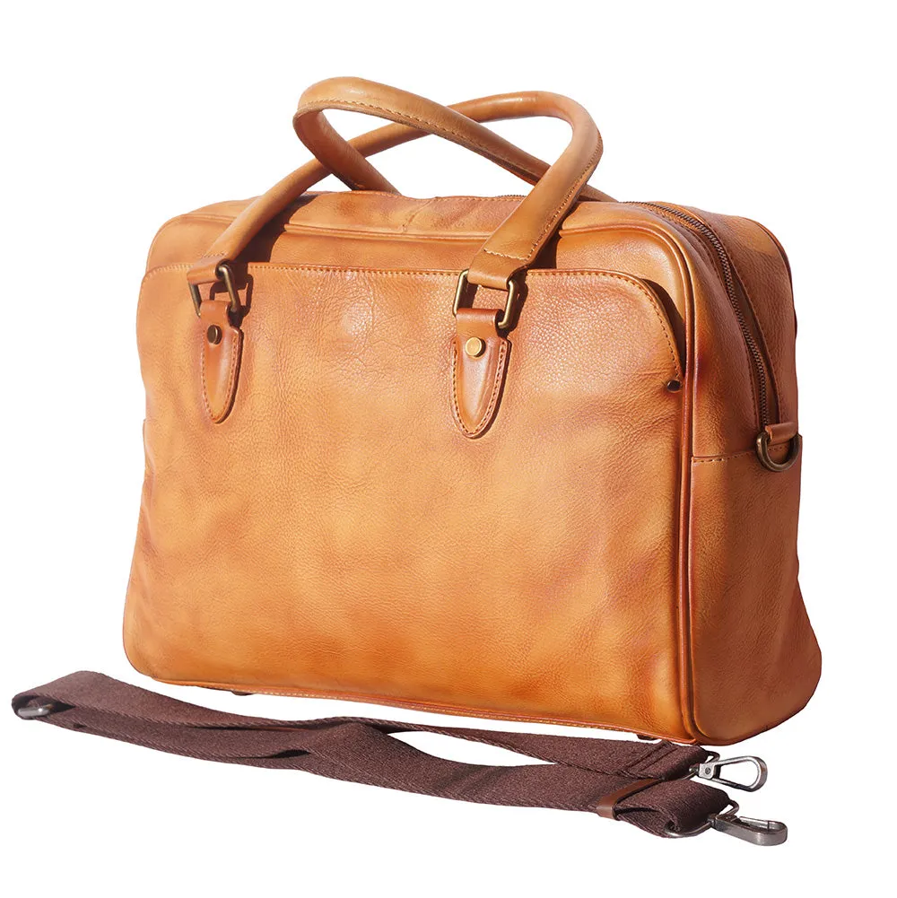 Unisex briefcase in genuine calf natural vintage leather