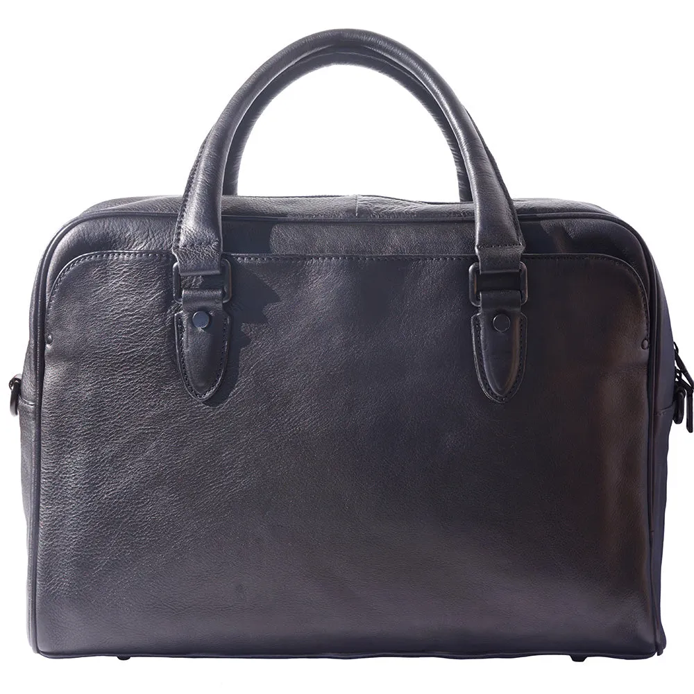 Unisex briefcase in genuine calf natural vintage leather