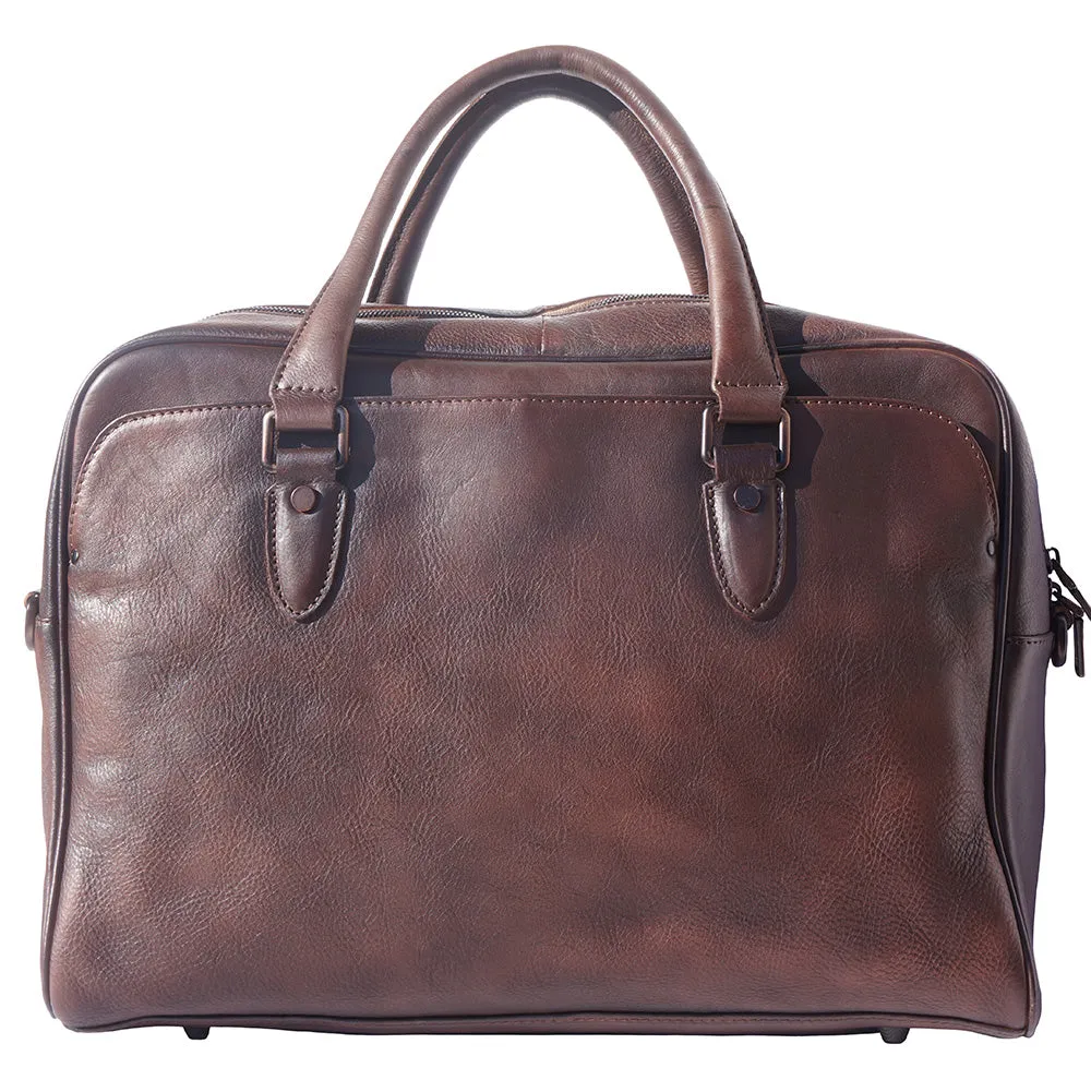 Unisex briefcase in genuine calf natural vintage leather