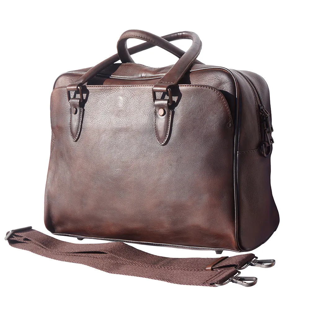 Unisex briefcase in genuine calf natural vintage leather