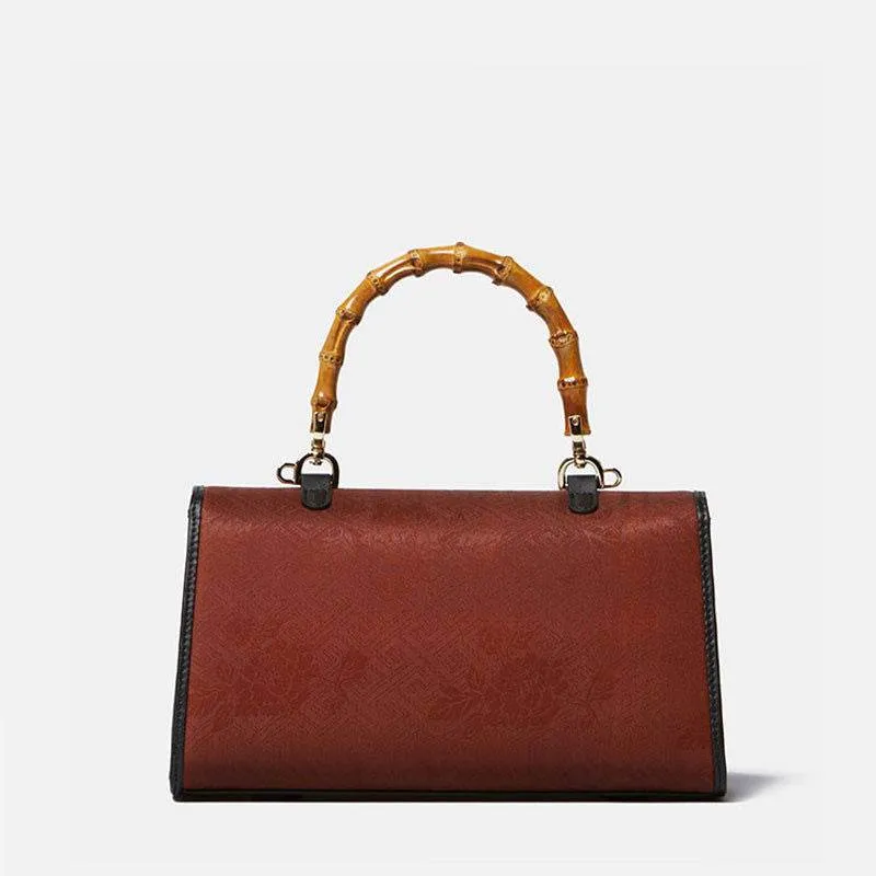 Xiangyunsha Silk Bamboo Handle Brwon Handbag