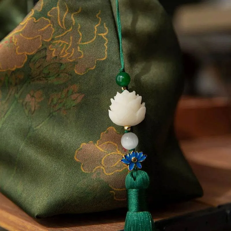 Xiangyunsha Silk Dark Green Mulberry Silk Shoulder Bag