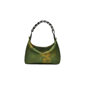 Xiangyunsha Silk Dark Green Mulberry Silk Shoulder Bag