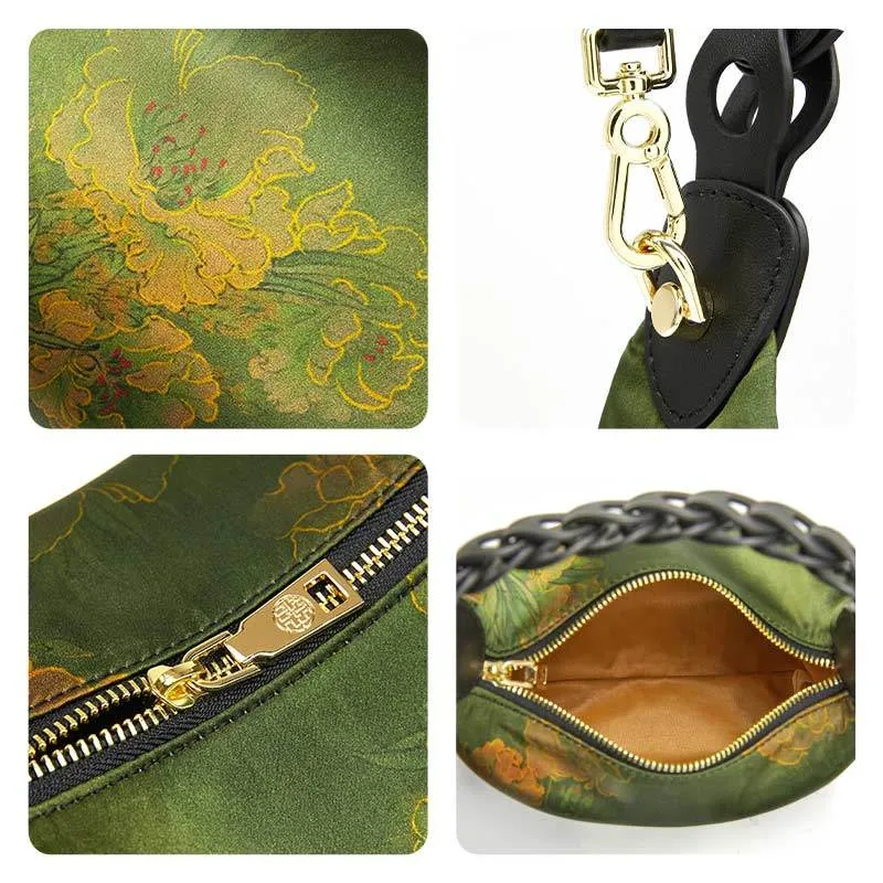 Xiangyunsha Silk Dark Green Mulberry Silk Shoulder Bag