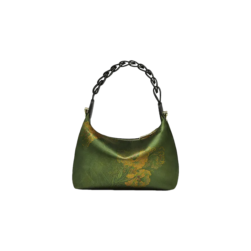 Xiangyunsha Silk Dark Green Mulberry Silk Shoulder Bag